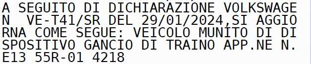 Esempio Annotazione Gancio Traino su Carta di circolazione (ora DU)