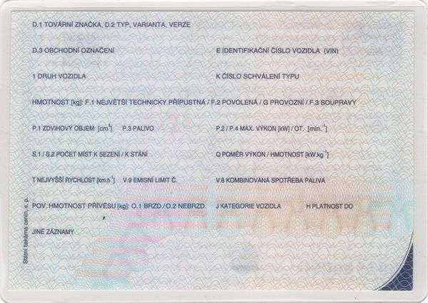 Carta di Circolazione - Rep. Ceca - Osvědčení o Registraci Vozidla (dal 2024) con QR Code - Retro