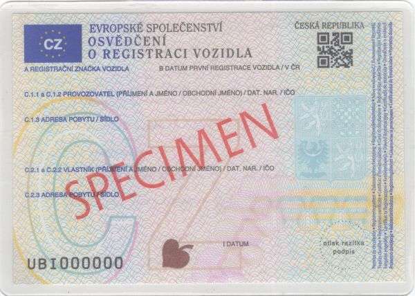 Carta di Circolazione - Rep. Ceca - Osvědčení o Registraci Vozidla (dal 2024) con QR Code - Fronte