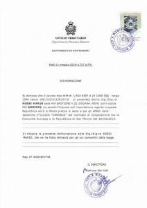 Dichiarazione Ufficio Tributario Repubblica di San Marino
