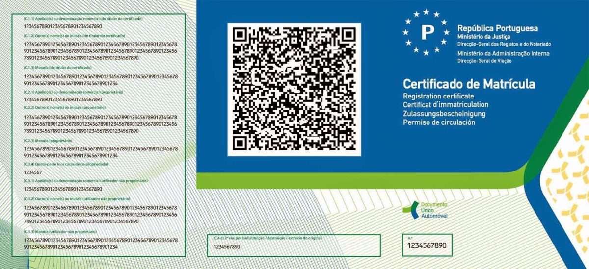 Carta di Circolazione - Portogallo - Certificado de Matrícula - Retro
